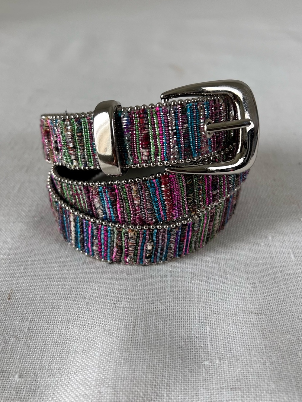 Multicolor Metallic Women's Fashion Belt with Silver Buckle